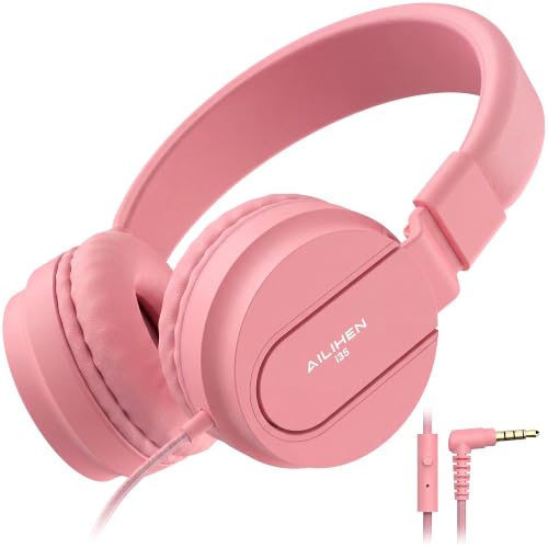 AILIHEN I35 Kids Headphones for School with Mic, 93dB Volume Limited, Pink | Wired On Ear Headphones for Kids Girls, Foldable Lightweight Headphone for Classroom Learning & Entertainment Travel Computer - color: Candy Pink