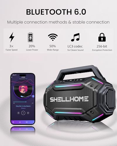 80W Bluetooth 6.0 Outdoor Speakers, Portable Waterproof Bass Speaker | 30H Playtime,Bass, RGB Lights, BassUp 2.0, IPX6 Waterproof, TWS, 80W(Peak) Loud, Bluetooth 6.0 - color: Black