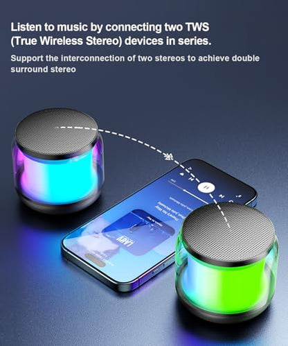 Mini Portable Bluetooth Speaker, TWS Pairing Bass LED Lights, Rechargeable | Long Playtime, Stereo Sound, BT 5.3, Home & Outdoor, AUX Input, TF Card, Lanyard, Christmas Birthday Gifts for Men Women Kids - color: Black
