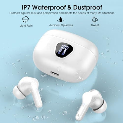 Wireless Earbuds, Bluetooth 5.4 Headphones HiFi Stereo, Bluetooth Earbuds | With ENC Noise Cancelling Mic, IP7 Waterproof in Ear Earphones, 48H, LED Display Ear buds for Pad Phones Workout Sports,White - color: White