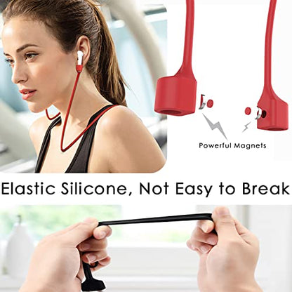 Mooyavia Ultra Strong Magnetic Anti-Lost Strap for AirPods Pro-Red | Compatible with AirPods Pro 3/2/1 & AirPods 4/3/2/1,Soft Silicone Sport Neck Lanyard,Lenth 29.9 in - color: B9-red