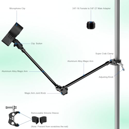 Mippko Microphone Stand Holder,21.5" Long Flexible Adjustable Magic Arm Super Crab Clamp Mic Clip 3/8"-16 to 5/8"-27 Adapter Mount,Compatible with Shure/Fifine /AT2020 /Pyle/Blue Snowball/Razer - style: Adjustable Magic Arm Microphone Stand