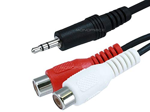 Monoprice 6inch 3.5mm Stereo Plug/2 RCA Jack Cable - Black