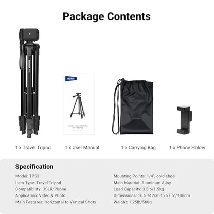 NEEWER Entry Level Version Tripod for Cell Phone & Camera, Metal Lightweight Portable Travel Stand with Cold Shoe Cellphone Holder Mount Compatible with iPhone for Video Recording Filming, TP53 - style: TP53