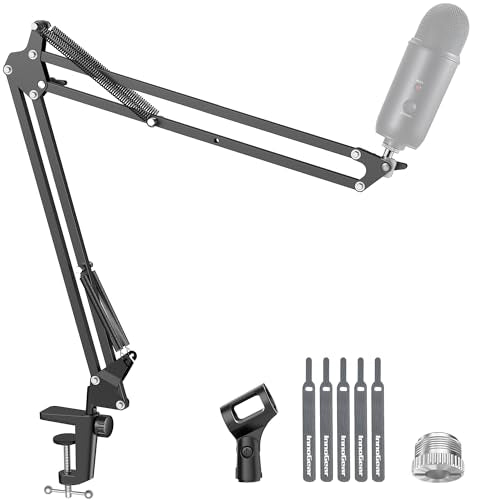 InnoGear 마이크 암, 업그레이드된 마이크 암 마이크 스탠드 붐 서스펜션 스탠드, 1cm(3/8 인치)에서 1.9cm(5/8 인치) 나사 어댑터 클립, 블루 Yeti Snowball, HyperX QuadCast, Yeti x 및 기타 마이크용, 라지 | 책상 마운트, 데스크탑 스탠드, 조절 가능한 범위, 완전히 회전, 컴팩트하게 접힘, 게임, 스트리밍 또는 녹화용 - color: 블랙., style: 확장 마이크 암
