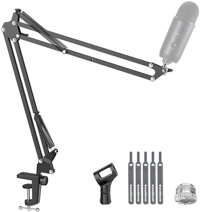 InnoGear 마이크 암, 업그레이드된 마이크 암 마이크 스탠드 붐 서스펜션 스탠드, 1cm(3/8 인치)에서 1.9cm(5/8 인치) 나사 어댑터 클립, 블루 Yeti Snowball, HyperX QuadCast, Yeti x 및 기타 마이크용, 라지 | 책상 마운트, 데스크탑 스탠드, 조절 가능한 범위, 완전히 회전, 컴팩트하게 접힘, 게임, 스트리밍 또는 녹화용 - color: 블랙., style: 확장 마이크 암