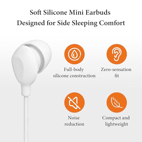 GEEKRIA Sleeping Headphones for Side Sleepers, 3.5mm Wired Soft Silicone in-Ear Earbuds with Mic & Volume Control, Noise Cancelling Earphones for Sleep, Travel & Meditation (3.9FT) - color: White