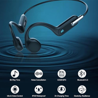 AYI Professional Swim Headphones True Bone Conduction Open Ear Headset Underwater MP3 Player Built-in 32G Memory IP68 Waterproof Bluetooth Earphone for Driving Bicycling Running Skiing-X6 Black - color: Swim Headphone X6 Black