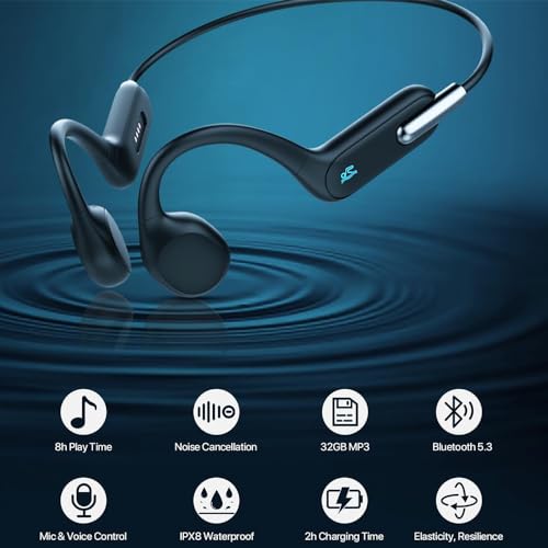 IHAO Swimming Headphones True Bone Conduction Open Ear Headset MP3 Player Built-in 32G Memory IP68 Underwater Waterproof Stereo Bluetooth Earphone for Driving Bicycling Running Skiing-X6 Black - color: X6 black