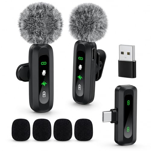 Mini Wireless Microphone with Rotatable Clip, Clip-on Lapel Mic for TikTok Vlog iPhone USB-C Phone
