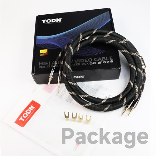 TODN 6.5ft 99.9999% OCC Speaker Cable with Banana Plugs and Spade Plugs | Aluminum Foil Shielding, 24K Gold-Plated Plugs, Pure Copper Shells, Nylon Braided, for Speakers Home Theater Amplifier Stereo - color: Speaker Cable Max, size: 2m