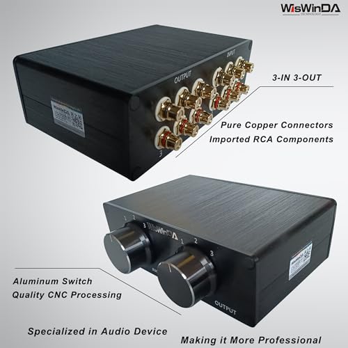 3-in 3-Out Pro RCA Audio Switch Box Audio Converter 3 Channels 3-in 3-Out HiFi Stereo Passive Audio Selector Switcher Box Aluminum Shell Quality RCA Connectors (3-IN-3-OUT) - size: RCA 3-In-3-Out