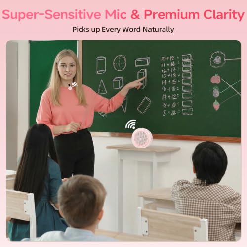 Moman Wireless Voice Amplifier with Lavalier Mic, 20H Battery 164ft Range Sensitive Pickup Noise Reduction PA System Bluetooth Portable Magnetic Charging Dock, Amplifier for Teacher Yoga Tour, Pink - color: Pink