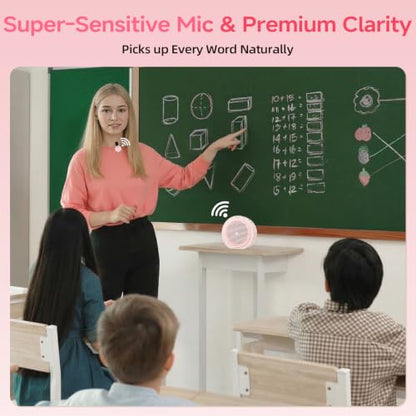 Moman Wireless Voice Amplifier with Lavalier Mic, 20H Battery 164ft Range Sensitive Pickup Noise Reduction PA System Bluetooth Portable Magnetic Charging Dock, Amplifier for Teacher Yoga Tour, Pink - color: Pink