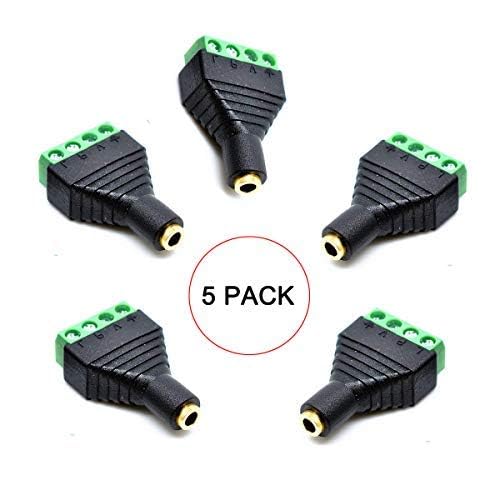 5 Pack 1/8" 3.5mm TRS Female Jack Terminal Block Connector, 3.5mm 4 Pole Stereo Audio Plug Headphone AUX Balun Bolt Screw Terminal Adapter - color: FM/FM