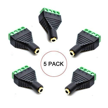 5 Pack 1/8" 3.5mm TRS Female Jack Terminal Block Connector, 3.5mm 4 Pole Stereo Audio Plug Headphone AUX Balun Bolt Screw Terminal Adapter - color: FM/FM