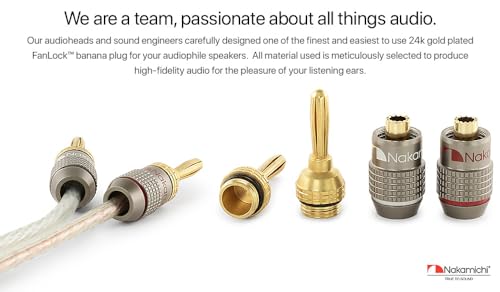 Nakamichi FanLock Excel Series 24k Gold Plated Banana Plugs, 10-18 AWG | Gauge Size 4mm for Speakers Amplifier Hi-Fi Stereo Radio AV Receiver Audio Wire Cable Quick Connector, 8 Pcs (4-Pairs) - size: 8 Pcs (4-Pairs)