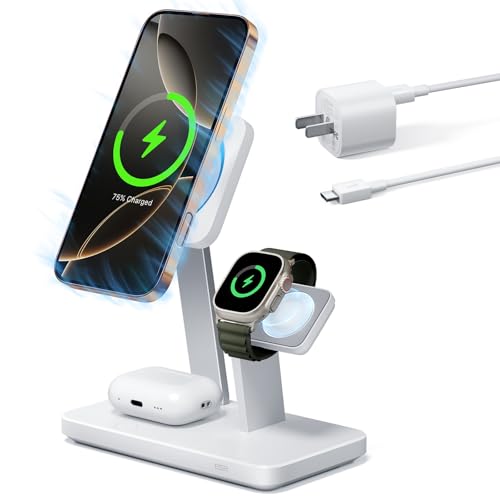 ESR 25W 3-in-1 Charger Stand for Magsafe, Made for Apple-Certified | Magnetic Wireless Charger with Cryoboost, Phone Cooling Charging Station for iPhone 17-12/Apple Watch/AirPods Pro, White