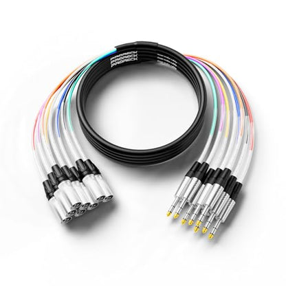 PRORECK 4.6m(15피트) 스네이크 케이블, 8채널 차폐 오디오 케이블 0.6cm(1/4인치) TRS to XLR 수, 전문 무대, 스튜디오 및 라이브용 컬러 마크 커넥터 포함(PR-TRS/XLR-8 x 15M) - style: 8채널 4.6m(15피트)