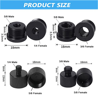 8 Pcs Mic Stand Adapter 5/8 Female to 3/8 Male and 3/8 Female to 5/8 Male, 5/8 Female to 1/4 Male and 1/4 Female to 5/8 Male Screw Thread Adapter Mic Thread Adapter Set for Microphone (Black) - color: Black