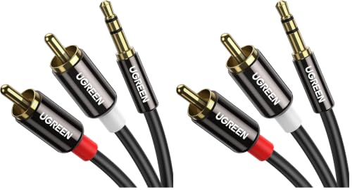 UGREEN 3.5mm to RCA Cable, 6.6FT 2RCA Male to Aux Audio Adapter, HiFi Sound (Pack of 2) - size: 6.6FT (Pack of 2)