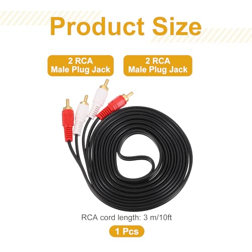 MECCANIXITY 10ft RCA Cable, 2RCA Male to 2RCA Male Audio Video Speaker Cable for Subwoofer Amplifier Home Theater DVD TV - size: 10ft, style: 2RCA Male to 2RCA Male
