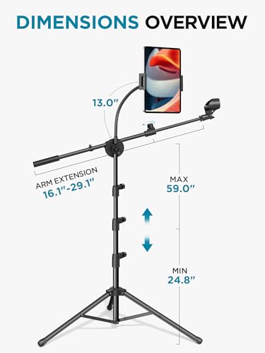 InnoGear 6 in 1 Microphone Stand Floor with Tablet Phone Holder & Low Profile Mic Stand with Magnetic Cable Management Desk Mount for Fifine AM8 K669B Blue Yeti HyperX QuadCast SoloCast AT2020