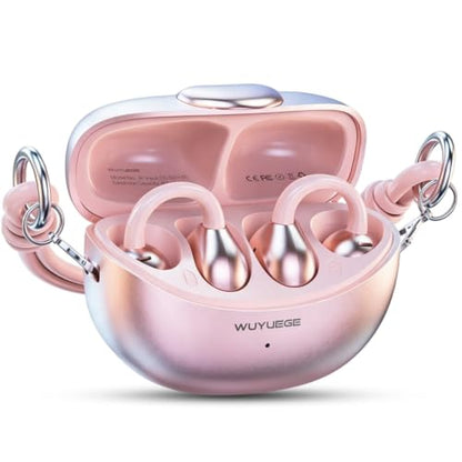 Clip-On Open Ear Earbuds for Women with Matching Bracelet, Bluetooth 6.0 Wireless Earbuds, Hi-Fi Stereo Sound, Lightweight Headphones for Small Ears, 40H Playtime, USB-C, Rose Gold,Pink - color: Rose gold