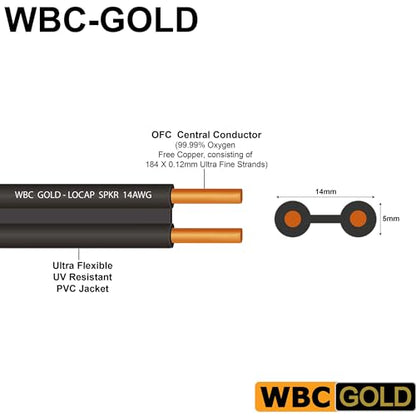 WORLDS BEST CABLES 25 Foot WBC-GOLD-LOCAP-SPKR-14 AWG - Low-Capacitance - Low-Inductance - High Purity OFC - Audiophile HiFi Speaker Cable Pair with Eminence Gold Banana Plugs - size: 25 FT, style: 2 Cables - Banana-Banana
