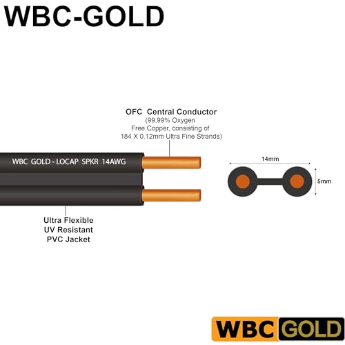 WORLDS BEST CABLES 4 Foot WBC-GOLD-LOCAP-SPKR-14 AWG - Low-Capacitance - Low-Inductance - High Purity OFC - Audiophile HiFi Speaker Cable Pair with Eminence Gold Banana (x2) & Spade (x2) Plugs - size: 4 FT, style: 2 Cables - Banana-Spade