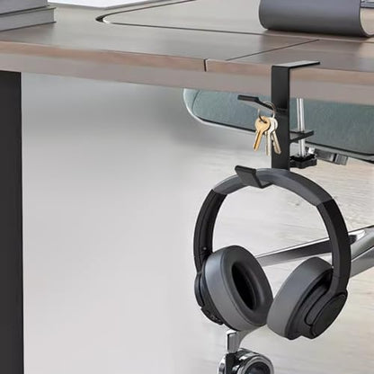 Jeffdad Metal Headphone Hook, Headphone Hanger with Double Hooks, Universal Aluminum Alloy Gaming Headphone Stand Under Desk, Non-Slip Adjustable Desk Headphone Hanger Hook