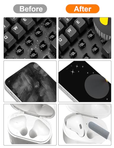 Tounee Keyboard Cleaner Kit, Electronics Cleaning Kit with Retractable Big Brush, Portable, 20 in 1 Multi-Tool Kit for Phones, Tablet, Computer, PC Monitor,TV Camera Lens with 2.5ml Mist Spray (Black) - color: Black