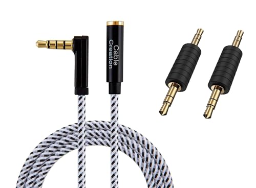 CableCreation 3.5mm Headphone Extension Cable 90 Degree Right Angle with Headphone Splitter 3.5mm Audio Stereo Y Splitter