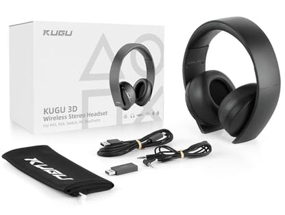 PS5 Headset Wireless - Separate Game and Chat Audio - 2.4Ghz 3D Audio Foldable Gaming Headphones Bluetooth 5.3 Earbuds with Dual Hidden Noise-cancelling Mic for Playstation PS4 Switch PC Mac (Black)