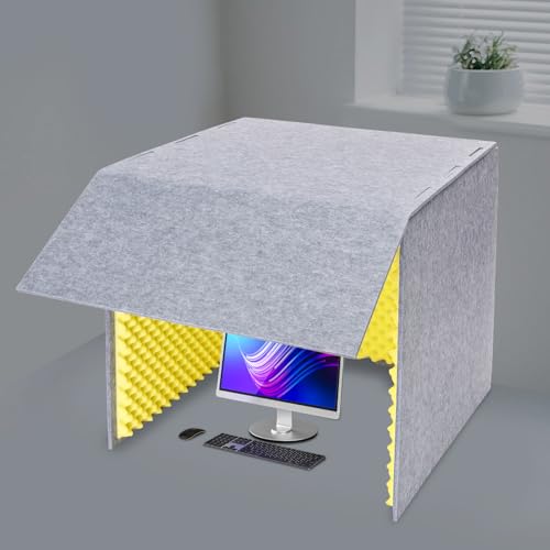 Desktop Soundproof Cover, Isolation Booth, Vocal Sound Absorbing Shield, Portable Vocal Recording Booth, Sound Proof Foam Room, Microphone Isolation Booth Cube, for Office, Home Studio (Yellow)