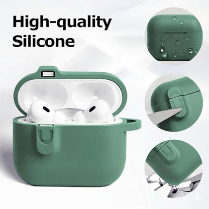 for AirPods 4 Case Cover with Cleaner Kit, Soft Silicone Cover for AirPods 4 Comes with Magnetic Lid Lock & Keychain-Solid for Women/Men,Pine Green - color: C1-Magnetic Pine Green