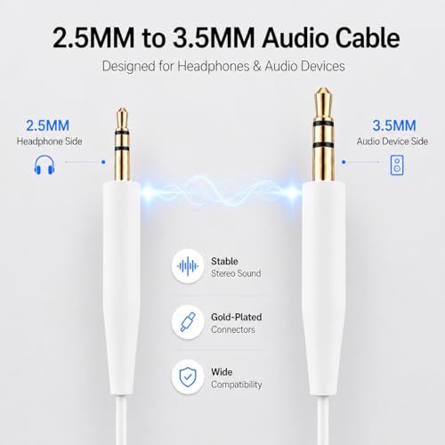 Replacement Audio Cable Cord,2.5mm to 3.5mm Extension Wire for Bose QuietComfort QC45 QC35II QC35 QC25 NC700 QC Ultra OE2 Headphones (No mic White)