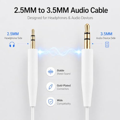 Replacement Audio Cable Cord,2.5mm to 3.5mm Extension Wire for Bose QuietComfort QC45 QC35II QC35 QC25 NC700 QC Ultra OE2 Headphones (No mic White)
