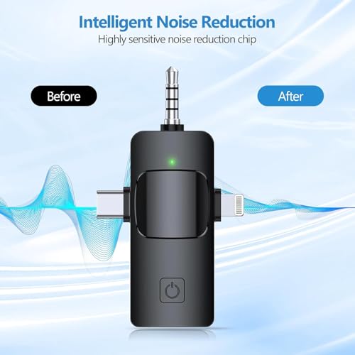 Wireless Lavalier Microphone for iPhone & Android & iPad & Camera - 2 Pack 3 in 1 Mini Microphones with Noise Reduction Lapel Mic for Live Stream Content Creators Podcast