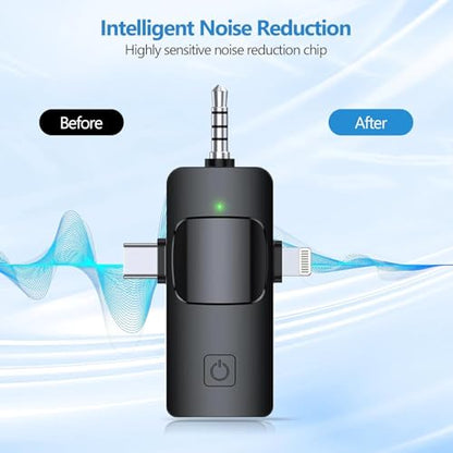 Wireless Lavalier Microphone for iPhone & Android & iPad & Camera - 2 Pack 3 in 1 Mini Microphones with Noise Reduction Lapel Mic for Live Stream Content Creators Podcast