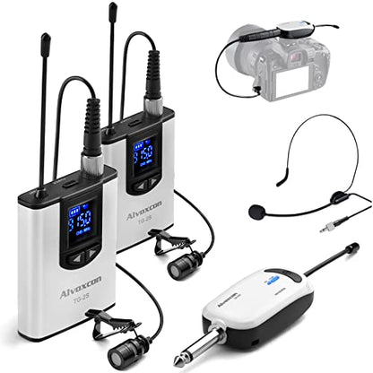 Alvoxcon TG220S Dual Wireless Lapel Mic for iPhone, DSLR Camera, PA Speaker, YouTube, Podcast, Video Recording, Conference, Vlogging, Church, Interview, Teaching