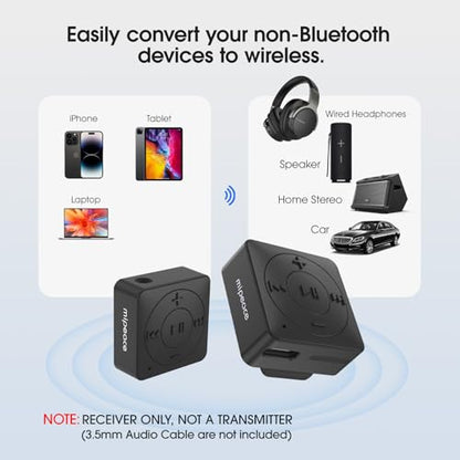 MIPEACE Bluetooth Adapter for Wired Headphones, 3.5mm Aux, Black