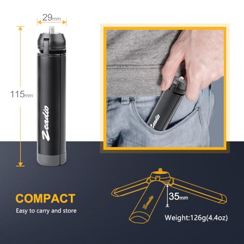 Zeadio Metal Mini Tripod, Desktop Tabletop Stand Compact Tripod for Smooth 4, Osmo Mobile, Vimble 2, Gimbal Handle Grip Stabilizer and All Cameras - style: Basic Version