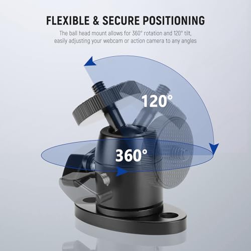 NEEWER Webcam Wall Ceiling Mount Bracket, Aluminum Alloy Mini Ball Head & 1/4" Screw for Photo Studio Photography Video Recording Action Camera Accessories, 360° Rotation & 90° Tilt, CA172 - style: CA172
