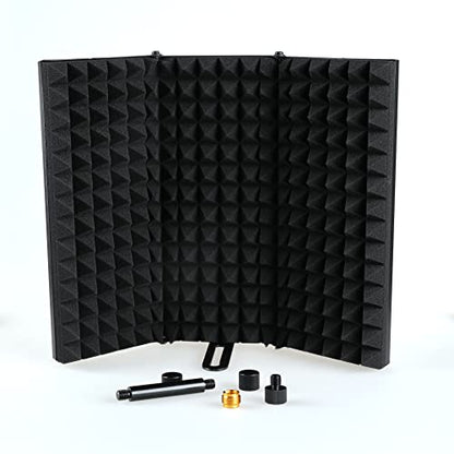 Microphone Isolation Shield, Foldable Mic Shield with Triple Sound Insulation, Reflection Filter with 3/8" and 5/8" Mic Threaded Mount