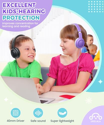 UKELALA C3 Kids Headphones Wired, On-Ear Wired Head Phones for Boys Girls with 3.5mm Jack, Foldable, Adjustable Headband, Child Headphone for School Home Airplane Tablet Purple - color: Purple