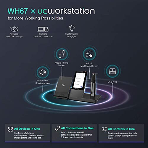 Yealink WH67 UC Wireless Noise Canceling Headset - Headset Works with USB Enabled Computers and Softphones and Also Connects to Desk Phones and Cell Phones with Built in Bluetooth