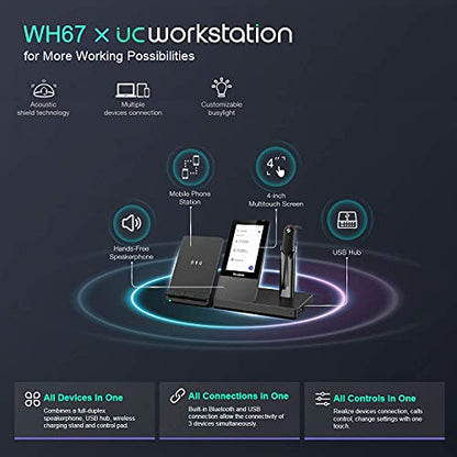Yealink WH67 UC Wireless Noise Canceling Headset - Headset Works with USB Enabled Computers and Softphones and Also Connects to Desk Phones and Cell Phones with Built in Bluetooth