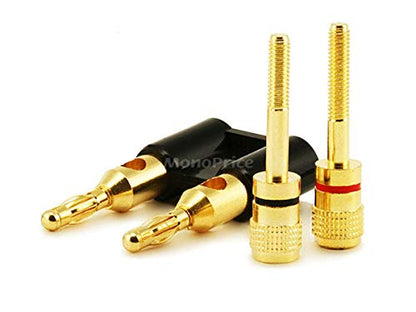 Monoprice Dual 24k Gold Plated Speaker Banana Plugs, Black - color: Black