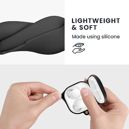 kwmobile Design Cover for Anker Soundcore Liberty 4 NC Case - Silicone Cover for Earbuds Charging Case - Protective Headphone Holder with Carabiner Clip - White/Black